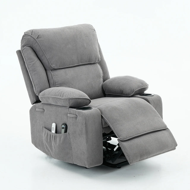 Medium-Firm Corduroy Remote-Controlled Heating Massage Recliner - Omega Lifestyles