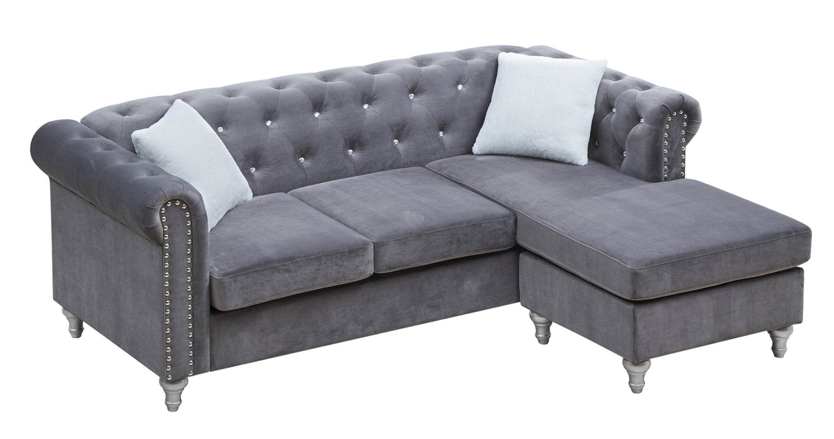 Gray Velvet Chaise Lounge Sofa With Pocketed Coil Seating - Omega Lifestyles