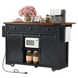 Farmhouse Kitchen Island Rolling Cart With Power Outlet - Omega Lifestyles