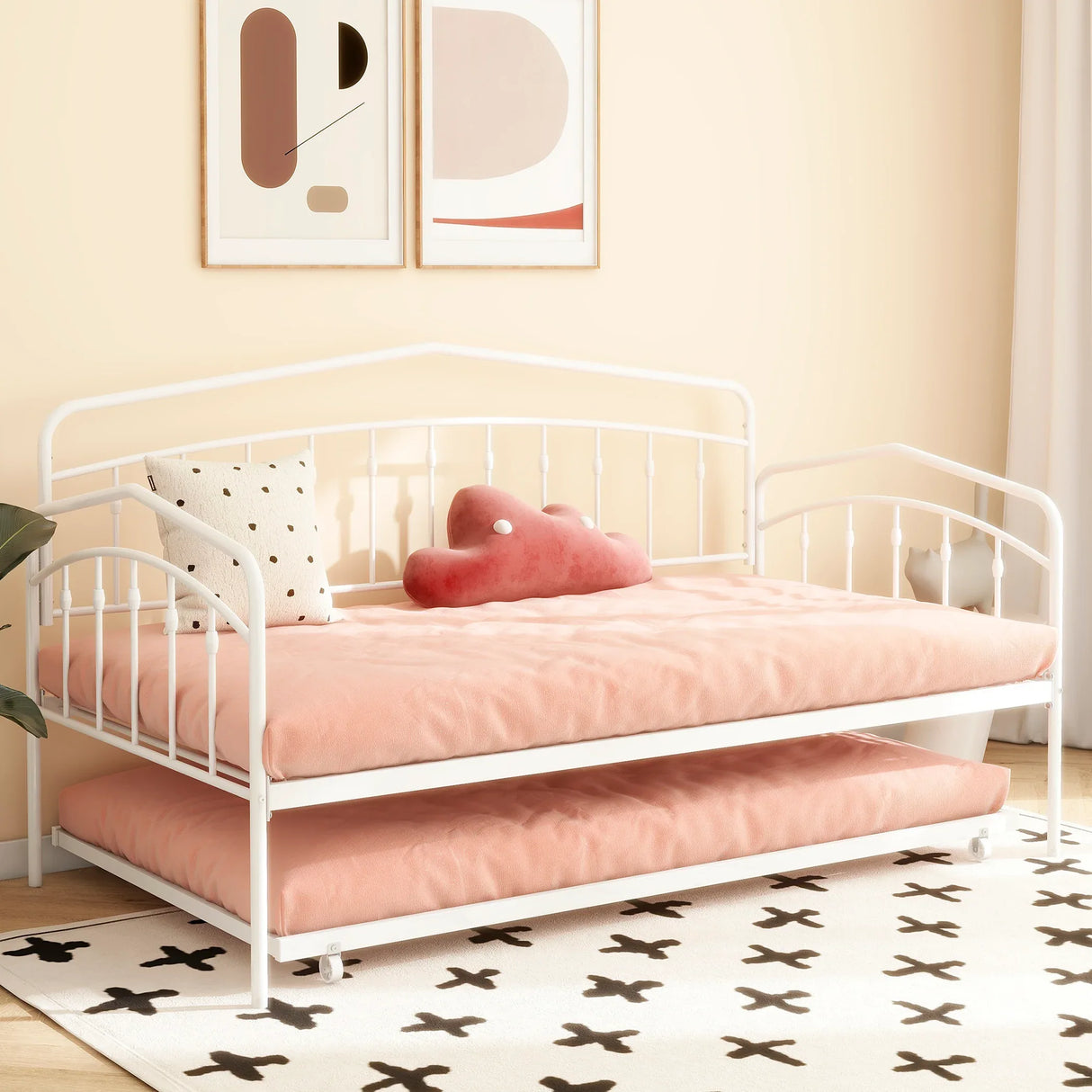 Twin Metal Daybed With Trundle White Bedroom Frame - Omega Lifestyles