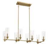 Willow Eight Lights Satin Brass Clear Ribbed Glass Pendant Light