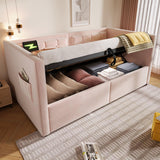 Twin Pink Velvet Upholstered Hydraulic Storage Bed Frame - Omega Lifestyles