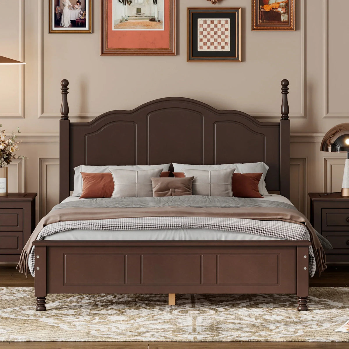 Full Size Dark Walnut Wood Platform Bed Frame - Omega Lifestyles