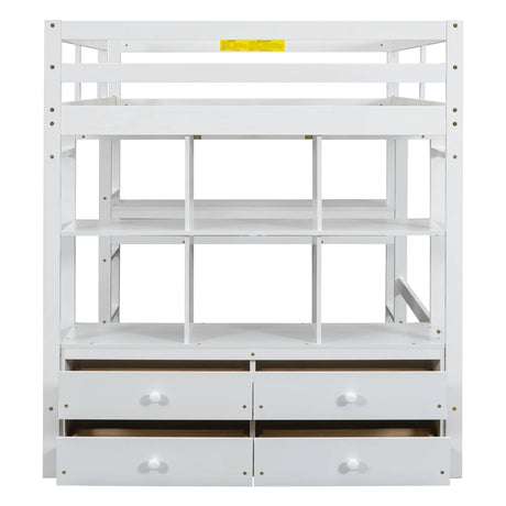 Full White Pine Full Loft Bed With Built-In Desk - Omega Lifestyles