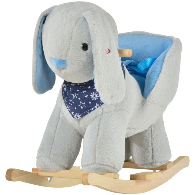 Plush Grey Bunny Ride-On Rocking Horse Toy - Omega Lifestyles