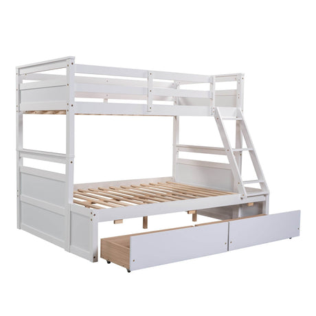 Twin Over Full Solid Wood White Bunk Bed With Storage - Omega Lifestyles