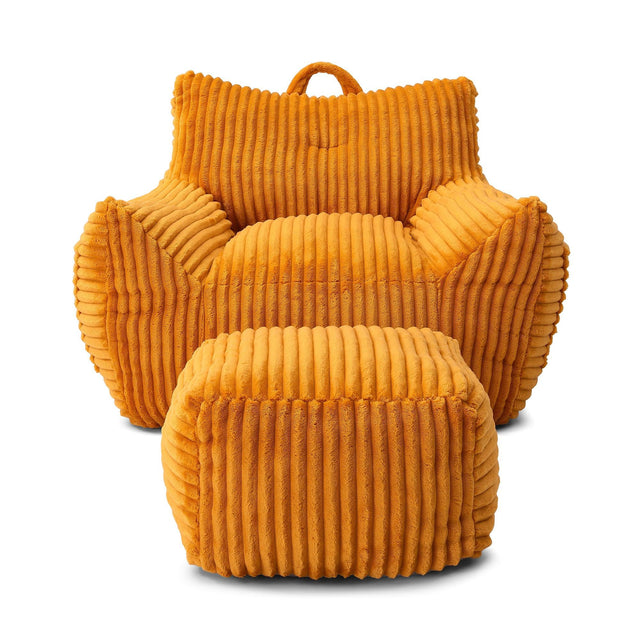 Giant Corduroy Bean Bag Chair With Armrests And Footstool - Omega Lifestyles