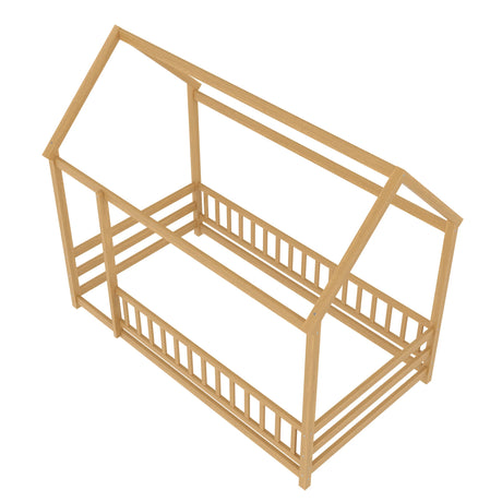 Twin Natural Pine Wood House Frame Floor Bed - Omega Lifestyles