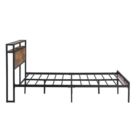 Queen Metal Platform Bed Frame With Wooden Headboard - Omega Lifestyles