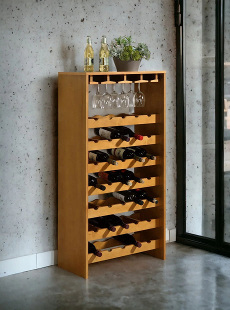Oak Finish Particle Board Wine Rack With Stemware Holders - Omega Lifestyles