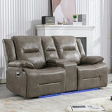 Grey Leather Gel Manual Recliner Chair With LED Lights - Omega Lifestyles