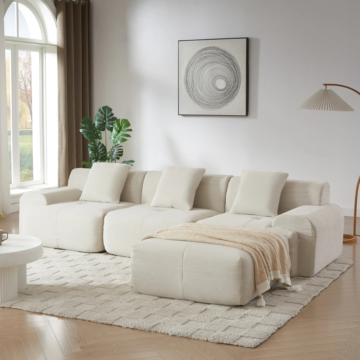 Modern L-Shaped Modular Corduroy 3-Seater Sectional Sofa - Omega Lifestyles