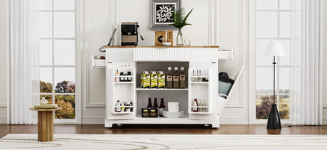 Fluted Rubber Wood Kitchen Island With Tilt-Out Trash Can - Omega Lifestyles