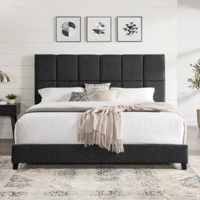 Contemporary Grey Upholstered King Size Platform Bed Frame - Omega Lifestyles