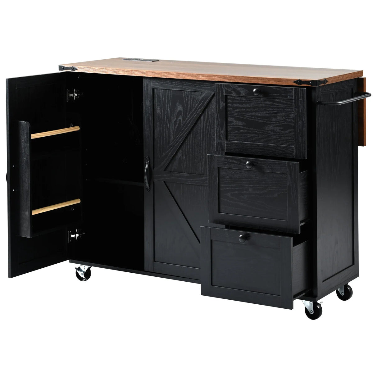 Farmhouse Kitchen Island Cart With Power Outlet - Omega Lifestyles