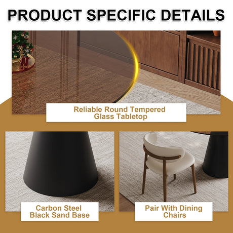 35-Inch Round Tempered Glass Metal Base Dining Table - Omega Lifestyles