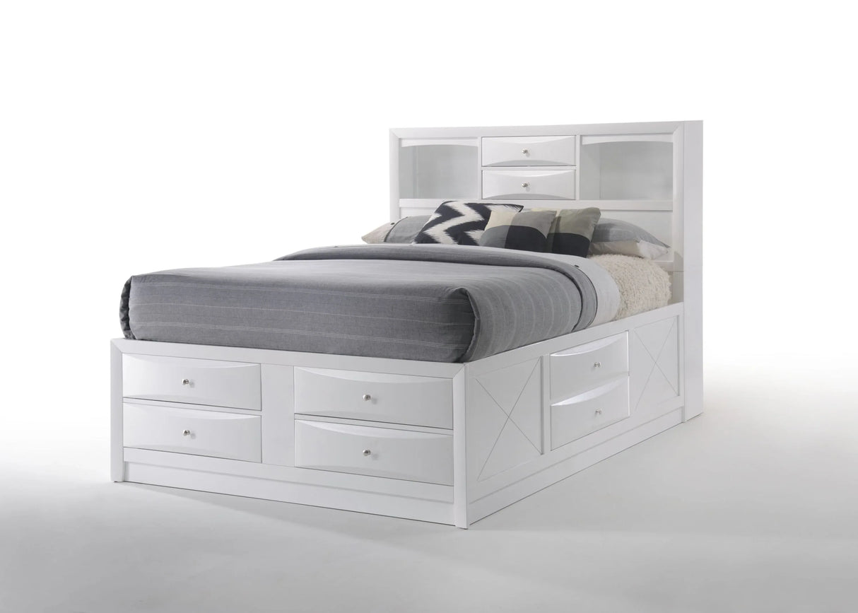 Full Storage Bed White Synthetic Wood Platform Frame - Omega Lifestyles