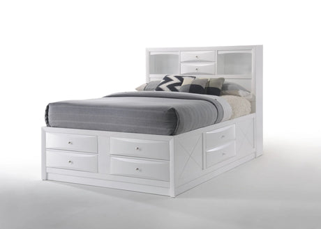 Full Storage Bed White Synthetic Wood Platform Frame - Omega Lifestyles
