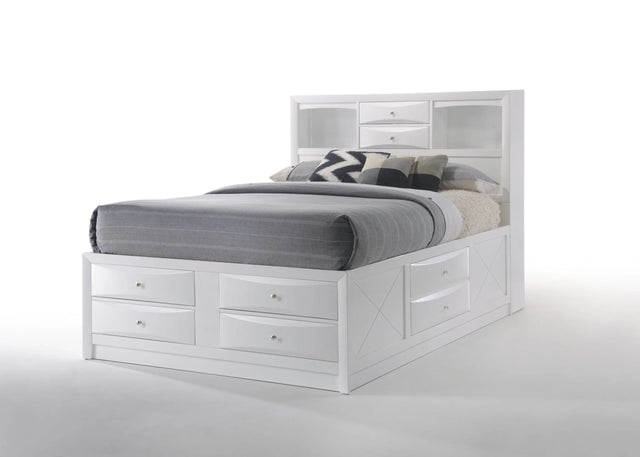 Full Storage Bed White Synthetic Wood Platform Frame - Omega Lifestyles