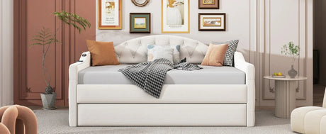 Twin Velvet Tufted Upholstered Daybed With Trundle And USB Charging - Omega Lifestyles