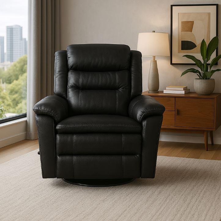 Top Grain Leather Manual Swivel Recliner Chair Granite - Omega Lifestyles