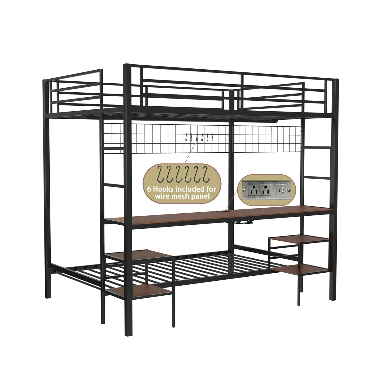 Full Over Twin Metal Bunk Bed With Desk Charging Station - Omega Lifestyles