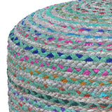 Handcrafted Woven Cotton Jute Green Round Pouf - Omega Lifestyles