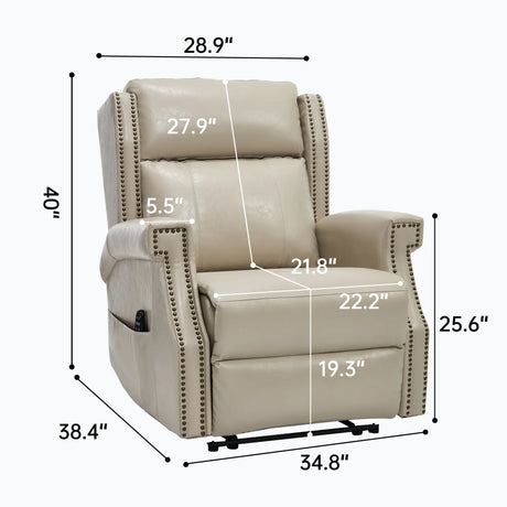 Beige Faux Leather Manual Recliner Chair With Massage - Omega Lifestyles
