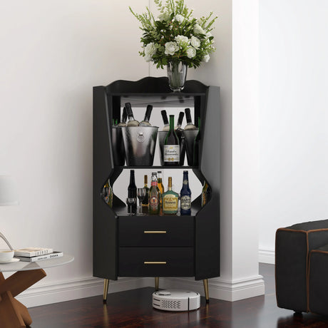 Black Engineered Wood Corner Sideboard Cabinet With Drawers - Omega Lifestyles