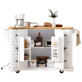 Rustic White Rubber Wood Rolling Kitchen Island Cart - Omega Lifestyles