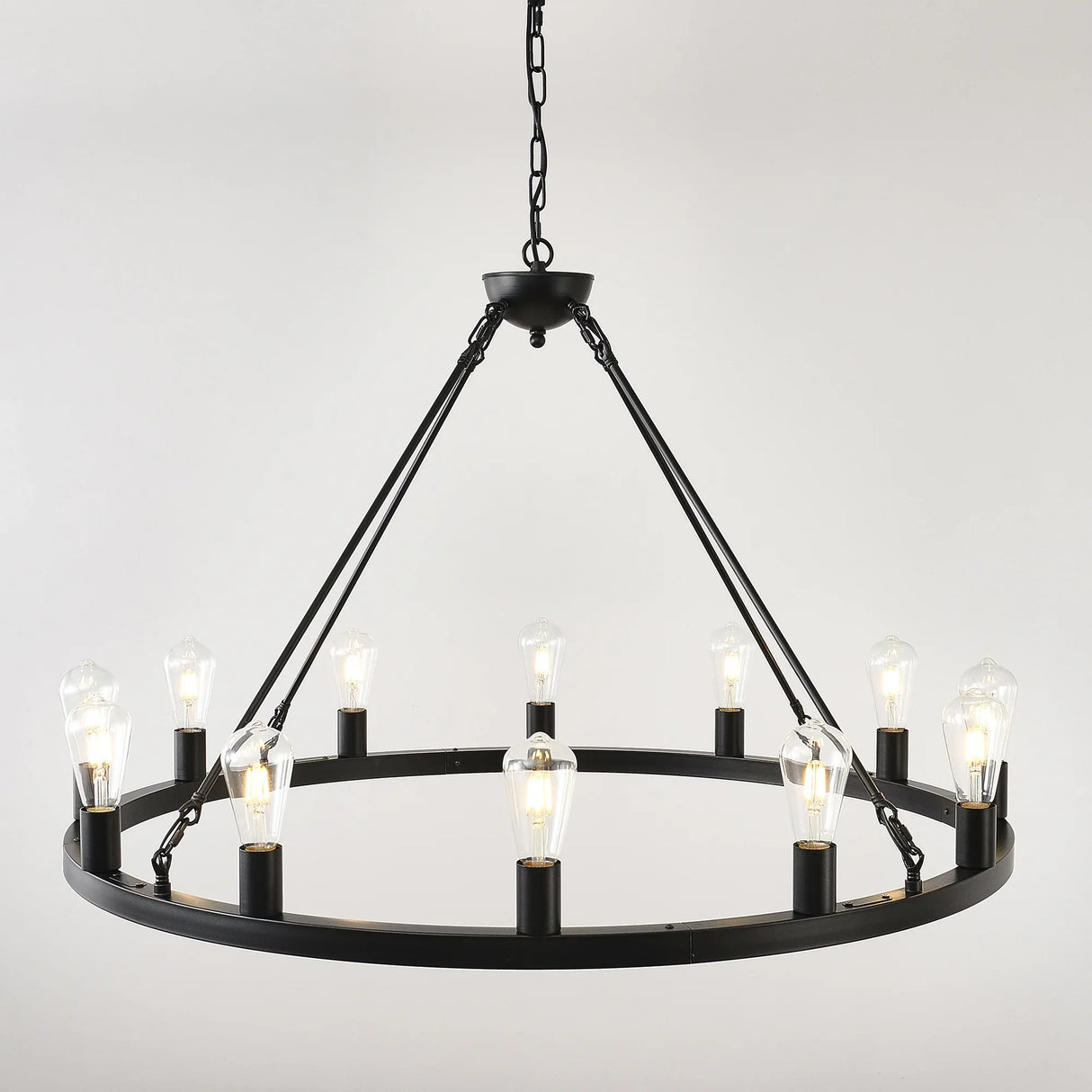 Farmhouse Matte Black Wagon Wheel 12-Light Chandelier - Omega Lifestyles
