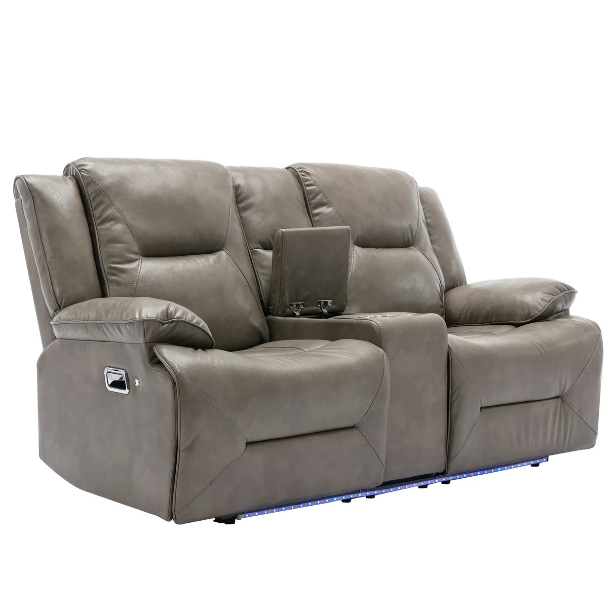 Grey Leather Gel Manual Recliner Chair With LED Lights - Omega Lifestyles