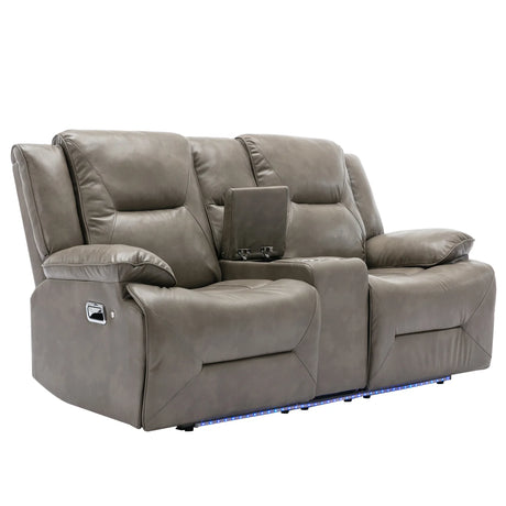 Grey Leather Gel Manual Recliner Chair With LED Lights - Omega Lifestyles