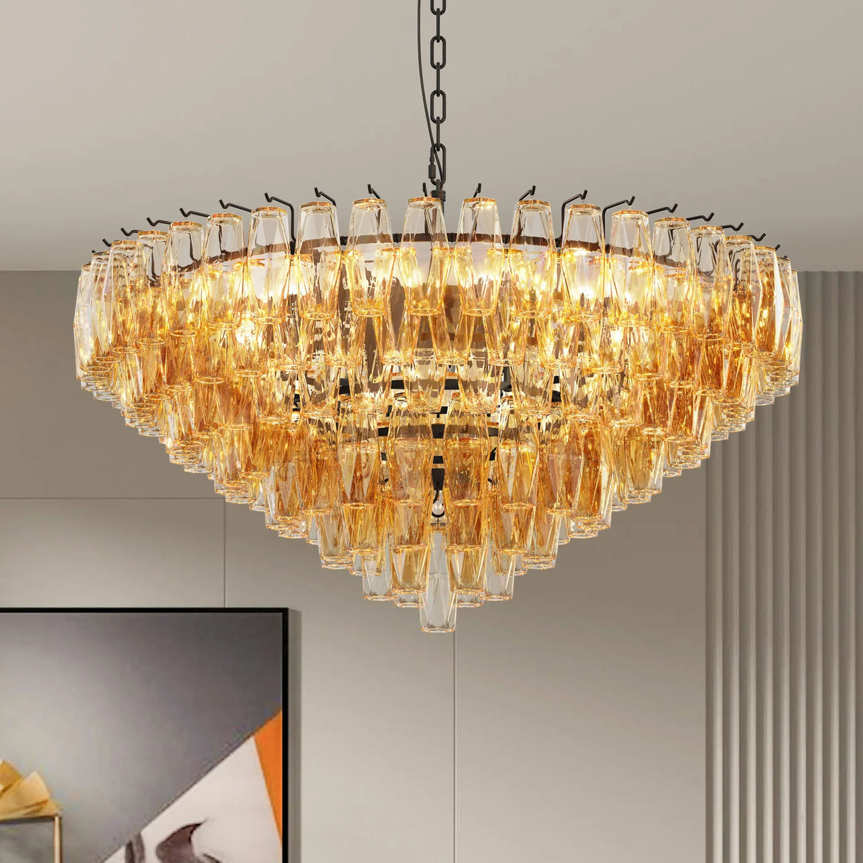 Modern Round 37-Inch Smoke Glass Dimmable Chandelier - Omega Lifestyles