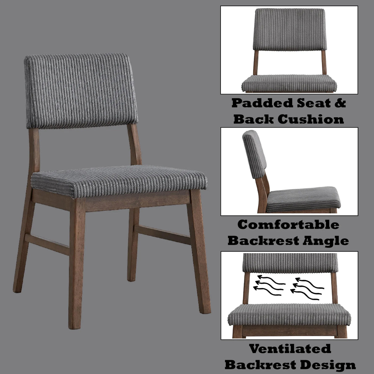 Set of 2 Scandinavian Corduroy Upholstered Side Chairs - Omega Lifestyles