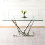 Modern Glass Dining Table With Stainless Steel Base Set - Omega Lifestyles