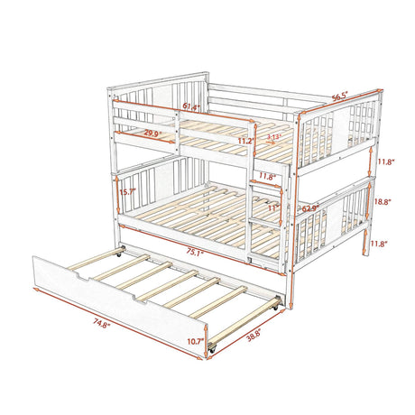 Full Over Full Bunk Bed With Twin Trundle Espresso Solid Wood - Omega Lifestyles