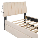 Twin Upholstered Platform Bed With LED Light Trundle - Omega Lifestyles