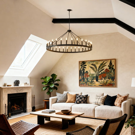 Matte Black Farmhouse Wagon Wheel Chandelier 30-Light - Omega Lifestyles