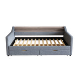 Twin Linen Upholstered Daybed Frame With Storage Drawers - Omega Lifestyles