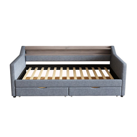 Twin Linen Upholstered Daybed Frame With Storage Drawers - Omega Lifestyles