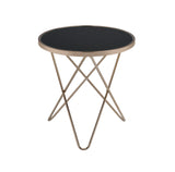 Black Glass Metal Round End Table Champagne Finish - Omega Lifestyles