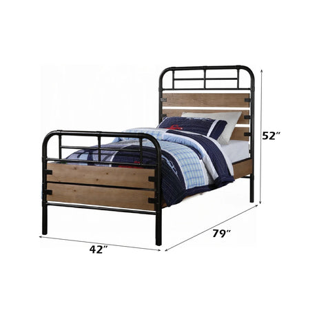 Twin Panel Bed Metal Frame With Oak Wooden Slats - Omega Lifestyles