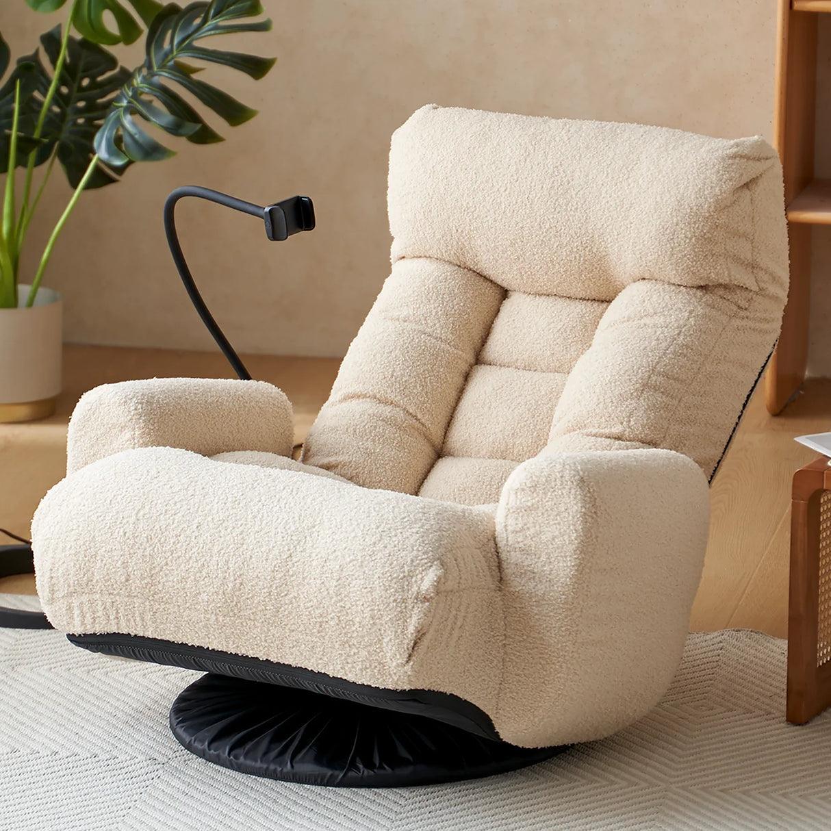 Adjustable Beige Soft Plush Rotating Lounge Chair - Omega Lifestyles