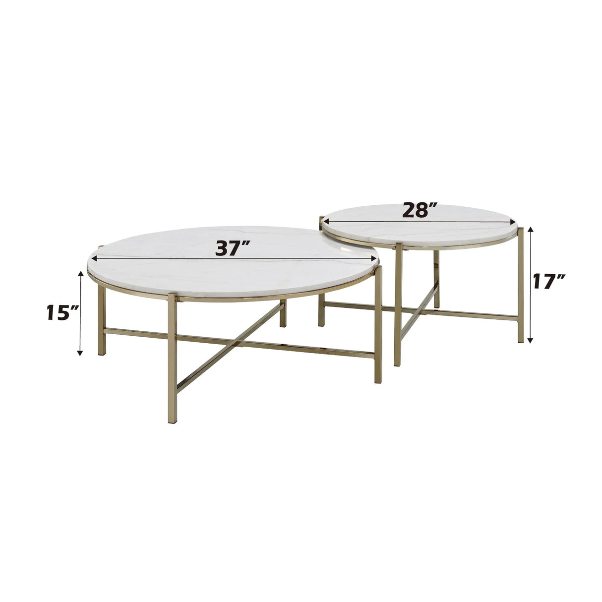 2-Piece Marble Top Nickel Finish Nesting Table Set - Omega Lifestyles