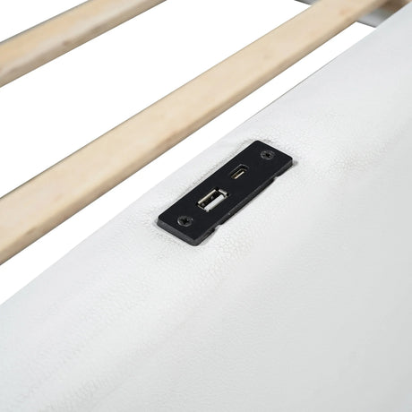 Twin Upholstered Platform Bed With Guardrail Charging Station - Omega Lifestyles