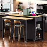 Extendable Rubber Wood Veneer Kitchen Island Cart - Omega Lifestyles