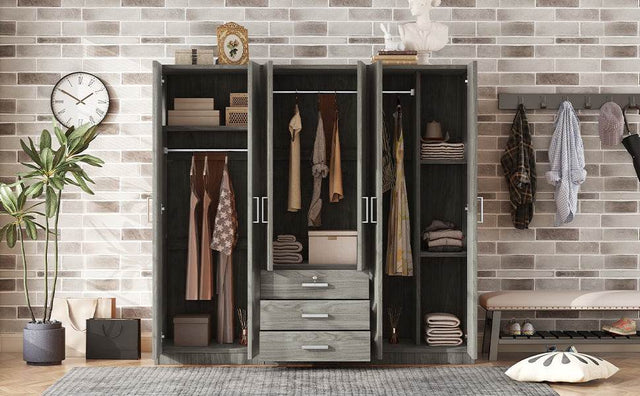 6-Doors Modern Gray Wooden Wardrobe Storage Cabinet - Omega Lifestyles