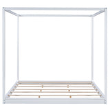 King White Pine Wood Canopy Platform Bed With Support Legs