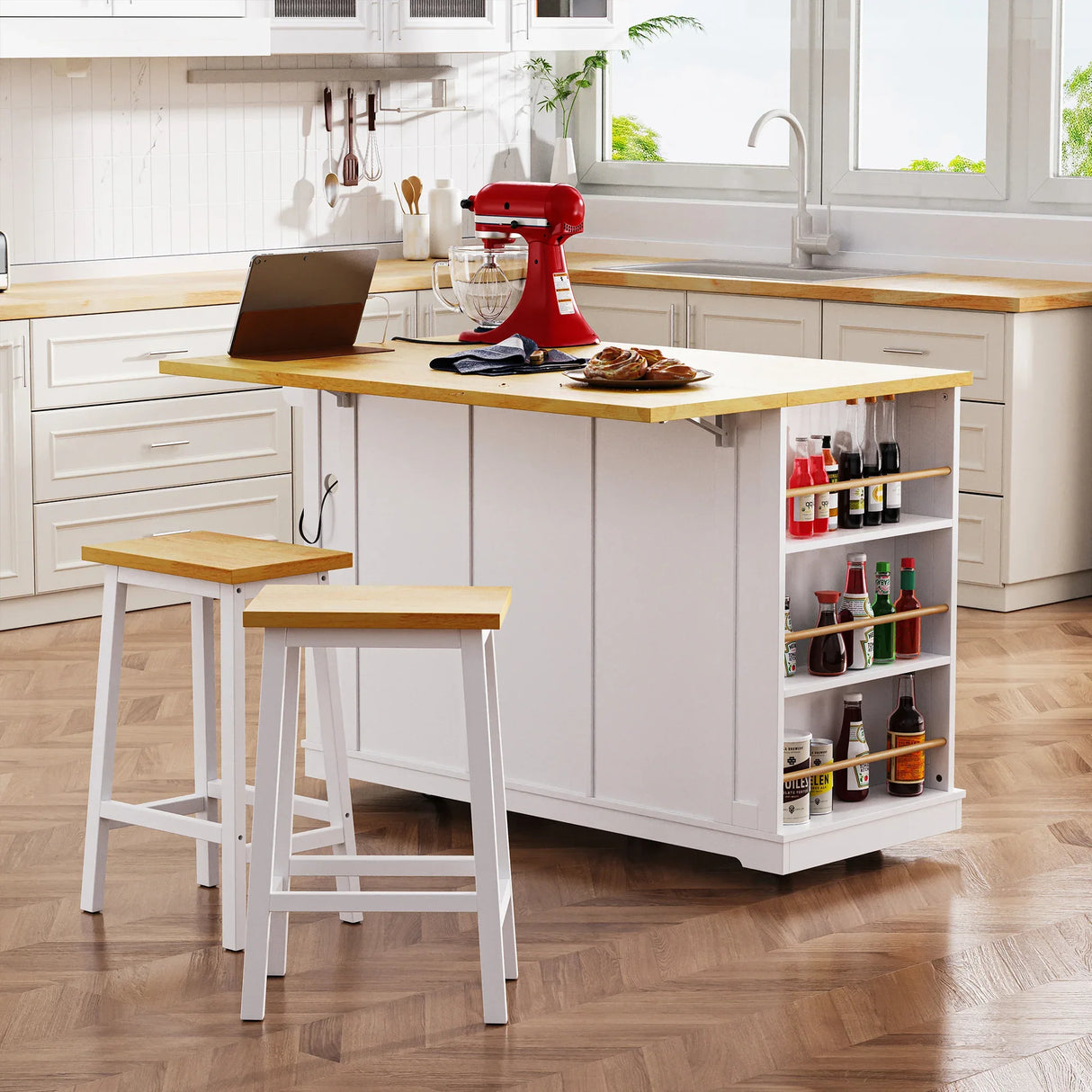 Large Kitchen Island Cart With Drop Leaf And Power Outlet - Omega Lifestyles
